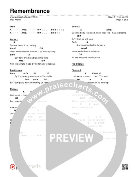 Remembrance Chords Pdf Matt Maher Praisecharts