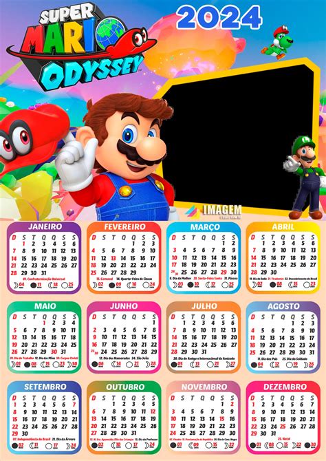 Moldura Calendário 2024 Super Mario Odyssey PNG Imagem Legal