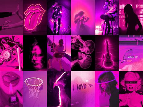 Pcs Neon Pink Wall Collage Kit Boujee Pink Art Etsy Uk