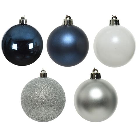 Decoris Kerstballen 30x Donkerblauw Wit Zilver 6cm Kunststof Leen