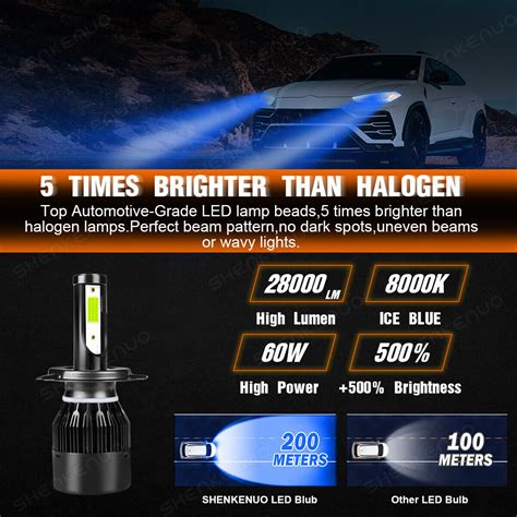 H H K Led Headlight Fog Light Bulbs Combo Kit Pc Super Bright