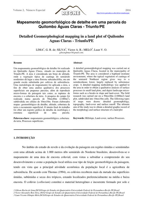 Pdf Mapeamento Geomorfol Gico De Detalhe Em Uma Parcela Do Quilombo