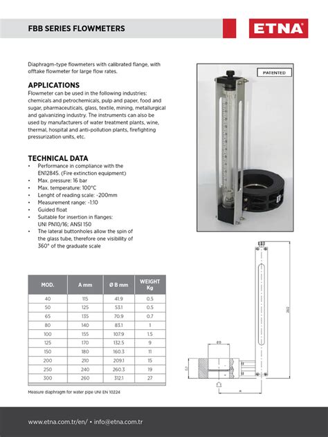 Etna Flowmeter Fbb Series Download Free Pdf Flow Measurement Pipe Fluid Conveyance