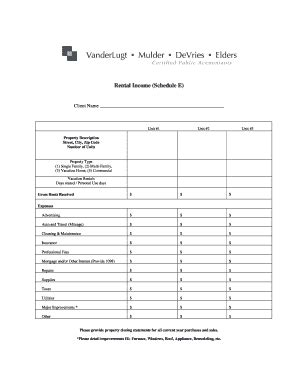 Fillable Online Rental Income Schedule E VMDE Fax Email Print