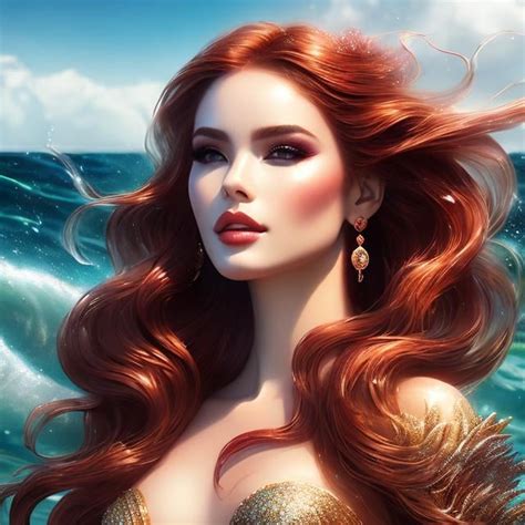 1 Women Mermaid Red Cherry Long Hair Make Up