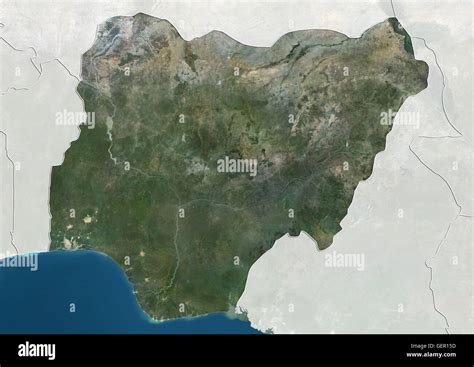 Satellite View Of Nigeria With Country Boundaries And Mask This