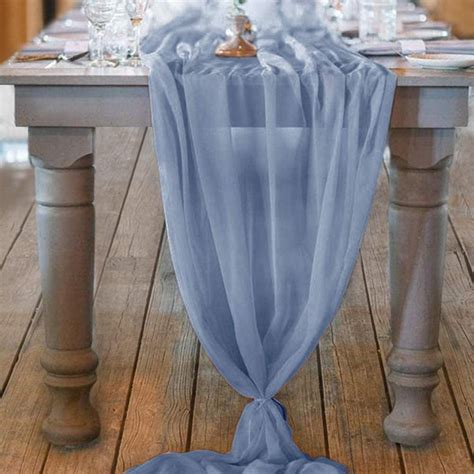 Coolmade 10ft Dusty Blue Chiffon Table Runner 29x120 Inches Romantic