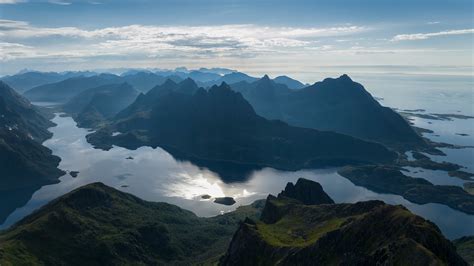 壁紙2560x1440ノルウェーロフォーテン諸島山フィヨルド自然ダウンロード写真