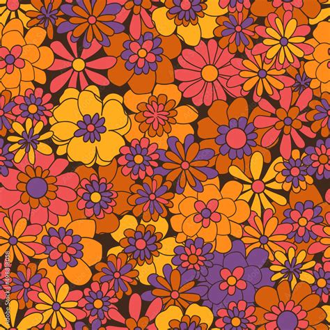 Boho Vector Background Floral Vintage Seamless Pattern Hippie Flower