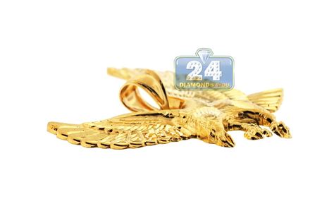 Solid 10K Yellow Gold Diamond Cut American Eagle Mens Pendant