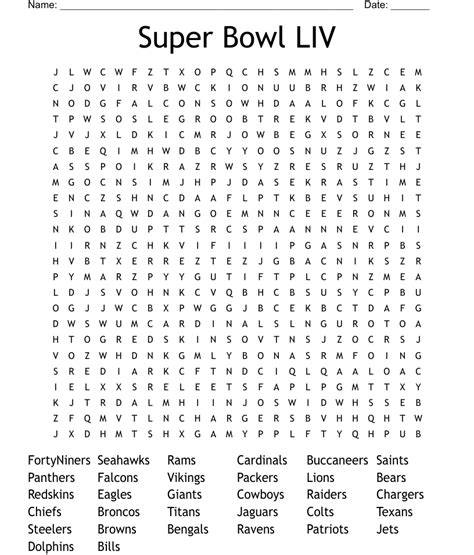 Super Bowl Word Search Puzzles