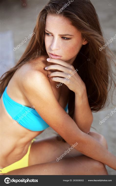 Portrait Sexy Fashion Model Wearing Bikini Beach Series Stock Photo By YAYImages 263008002