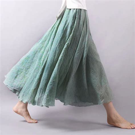 2019 Fashion Casual Women Cotton Linen Summer Skirts Elastic Waist