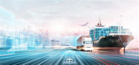 Smart Logistics Digital Marketing Technology Concept Double Exposure