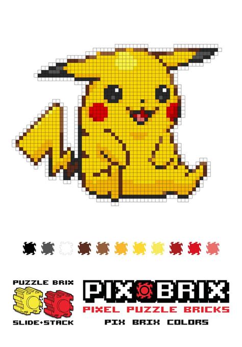 Pok Mon Pikachu Pixel Art D Template With Pix Brix Colors Pokemon