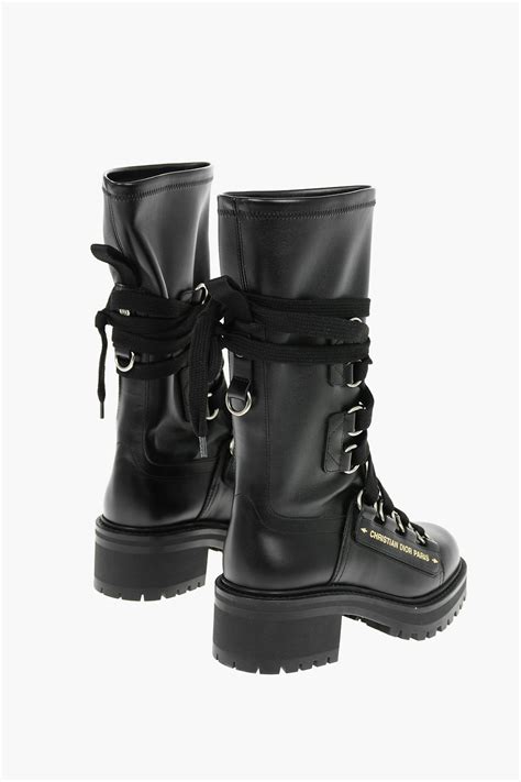 Dior Leather D Fight Combat Boots With Contrasting Christian Dior Paris