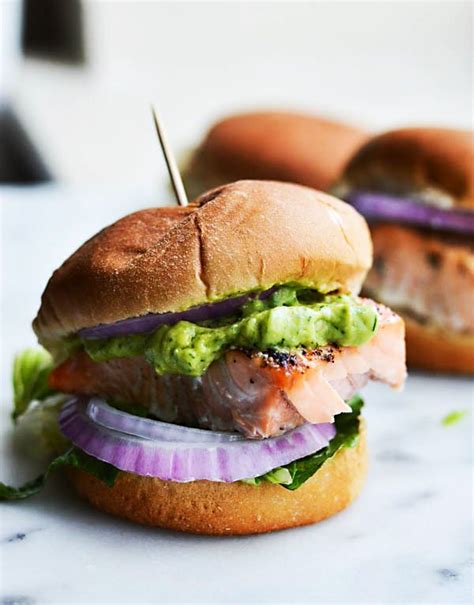 Salmon Sliders With Avocado Dill Sauce Recipe Dill Sauce Food