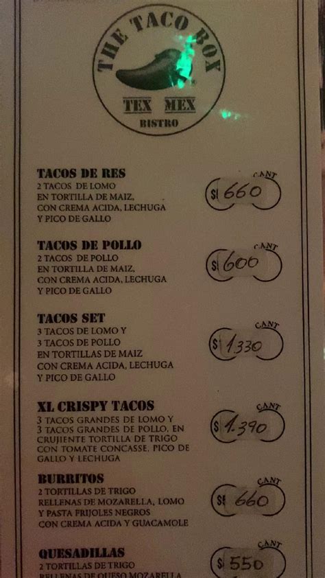 Carta Del Restaurante Taco Box Olivos