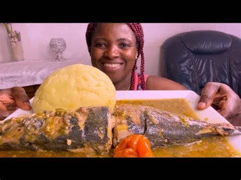 African Food Mukbang Mackerel Fish Okra Pepper Soup With Fufu