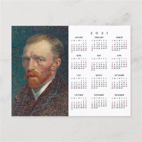 Vincent Van Gogh Self Portrait Art 2021 Calendar Holiday Postcard