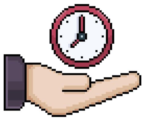 Pixel Art Mano Sosteniendo Icono De Vector De Reloj Para Juego De