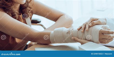 Patient With Broken Leg In Cast And Bandage Royalty Free Stock Image