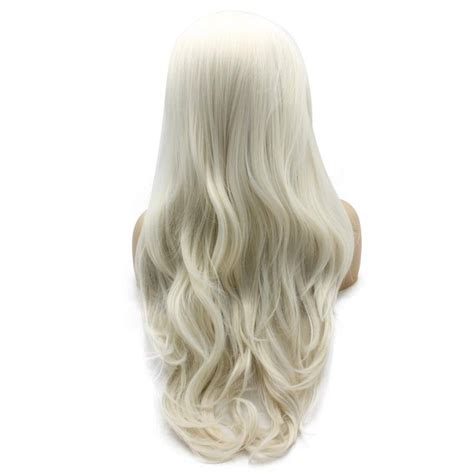 Iewig Long Wavy Platinum Blonde Swiss Heat Resistant Synthetic Lace