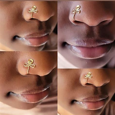 1pc Punk Non Puncture Nose Ring For Women U Shaped Wire Spiral Fake