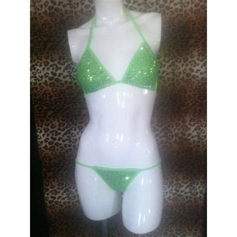 Neon Green Sequin Scrunch Butt Bikini Stripper Outfit Exotic Dancewear