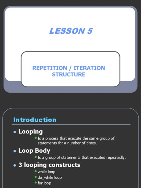 Lesson 5 Repetition Iteration Structure Pdf Control Flow