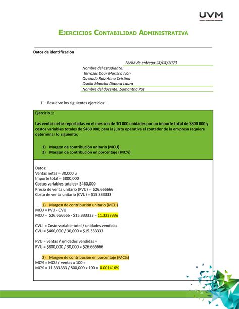 U2 Ejercicios A5 Actividad De Ejercisios Ptevios A Examen