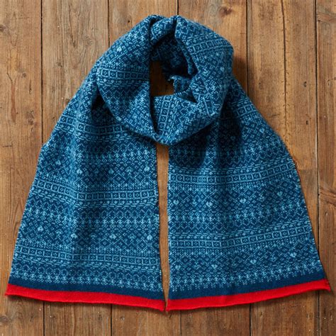 Mens Fair Isle Stripe Trim Scarf By Suzie Lee Knitwear