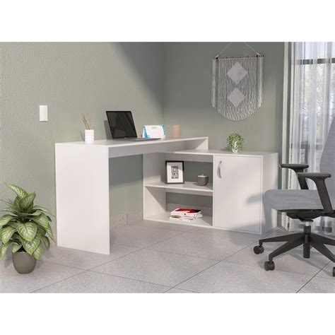 Dawn Whisper 1-Drawer 2-Shelf L-Shaped Office Desk, White - Walmart.com