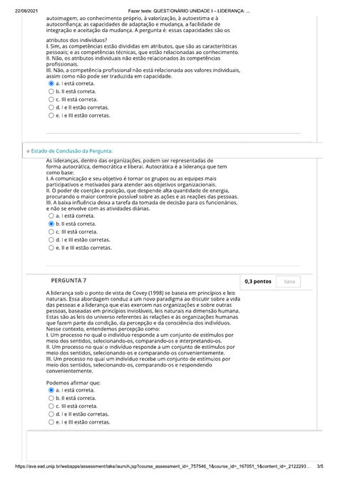 Questionario Unidade I Lideran A Atributos E Atribui Es