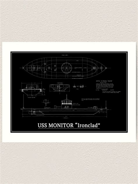 Uss Monitor Ironclad Ship Blueprint Art Print For Sale By Daniel