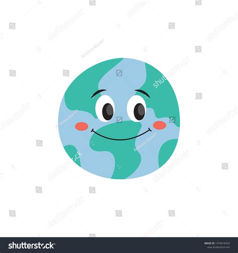 Happy Smiling Earth Planet Flat Cartoon Stock Vector Royalty Free