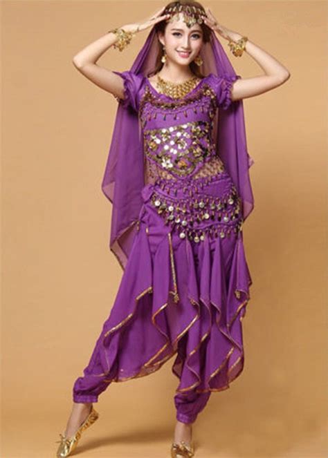 Bollywood Belly Dance Costume Set Top Pants Belt Veil Womens Clothes