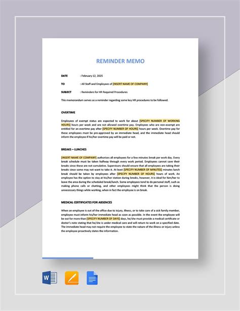 Reminder Memo Template in Pages, Word, Google Docs - Download ...