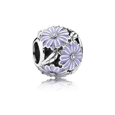 Pandora Daisy Silver Charm With Lavender Enamel Amuletos De