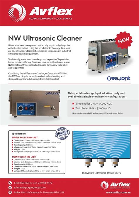 NW Ultrasonic Cleaner Benchtop Unit Avflex Pty Limited