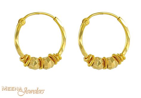 22k Gold Hoops Erhp3089 22k Gold Hoops Earrings With High Shine Lazer Cuts On It