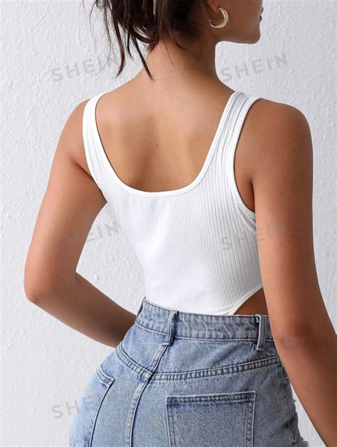 Shein Bae Body Sans Manches Unicolore C Tel Chancr Mode En Ligne