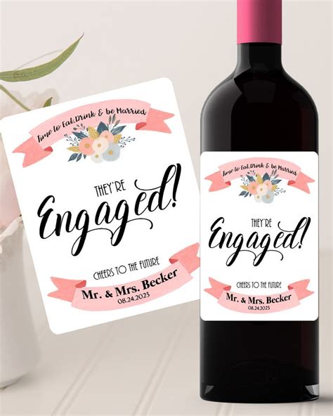 Printed Personalized Engagement Wine Label Engaged Custom Etsy