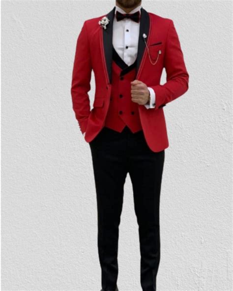 Mens Red And Black Suit Wedding Suitrustic Groomsmen Suit Etsy