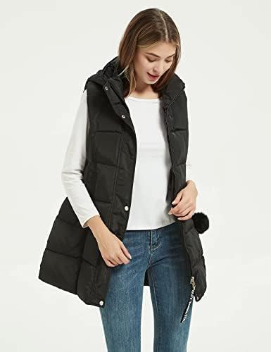 Gihuo Womens Long Puffer Vest Winter Quilted Hooded Sleeveless Zip Up