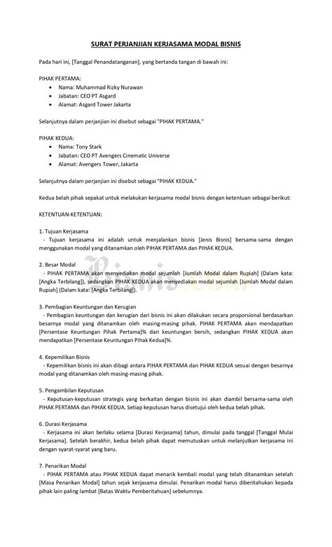 Contoh Surat Perjanjian Kerja Sama Bisnis dan Jasa, Beserta Formatnya