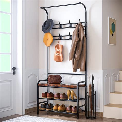 Alkmaar Coat Rack Shoe Bench, 4-in-1 Hall Tree Storage Bench for ...