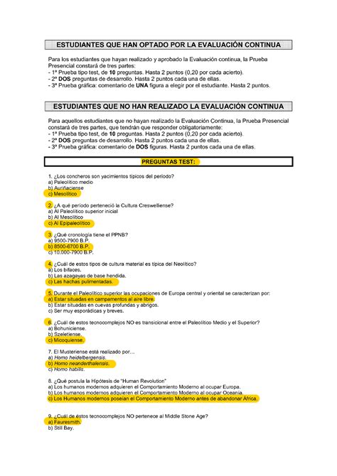 Examen Noviembre Preguntas Y Respuestas Prehistoria I Las