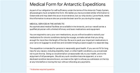 Medical Form For Antarctic Expeditions