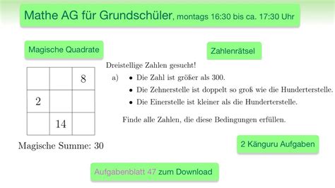 Mathe Ag F R Grundsch Ler Magische Quadrate Zahlenr Tsel